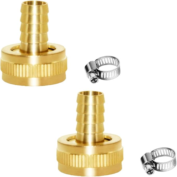 Joywayus 2Pcs 1/2" Barb x 3/4" Female GHT Thread Swivel Brass Garden Water Hose Pipe Connector Copper Fitting with Stainless Clamp House/Boat/Lawn/Power Wash/Irrigation