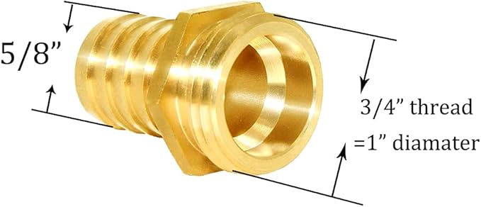 Joywayus 5/8" Barb x 3/4" Male GHT Thread Hex Brass Garden Water Hose Pipe Connector Copper Fitting with Stainless Clamp House/Boat/Lawn/Power Wash/Irrigation