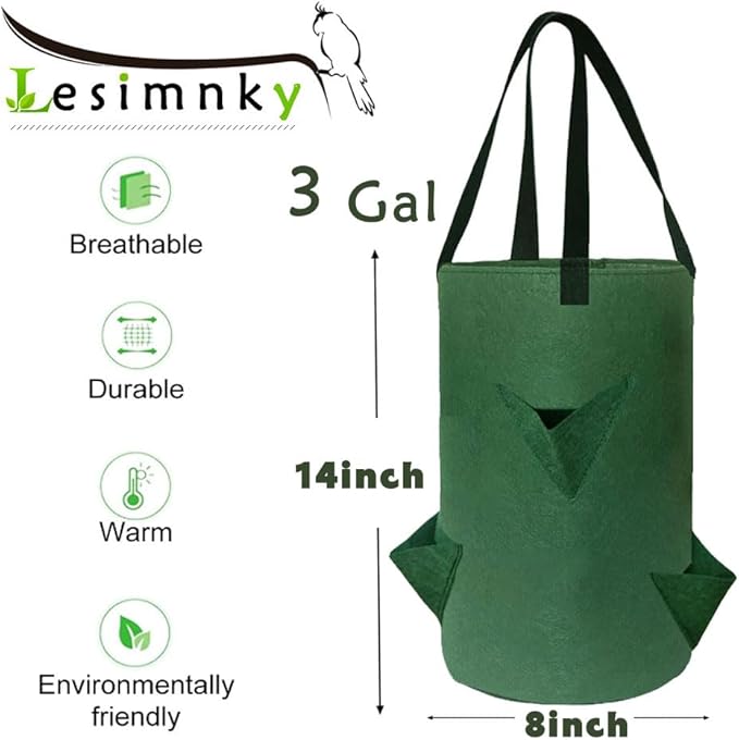 4Pack Upside Down Strawberry Planter, 3 Gallon Hanging Grow Bags for Tomato Vegetables 6 Planting Holes with 6Hooks,Upside Down Strawberry Plant Hanger Vegetable Planting Bags for House (Dark Green)