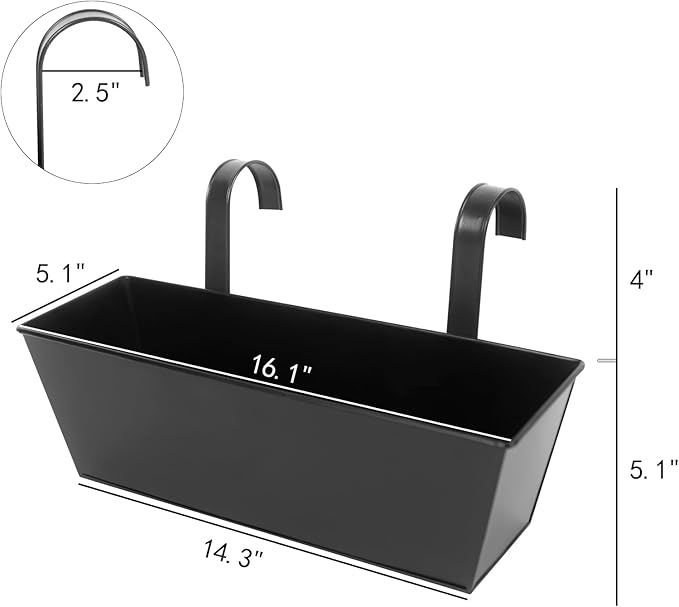 Railing Planters Outdoor Balcony 16 Inch Deck Over The Railing Planter Boxes Hanging Planters for Fence Flower 3 Pcs (Black)