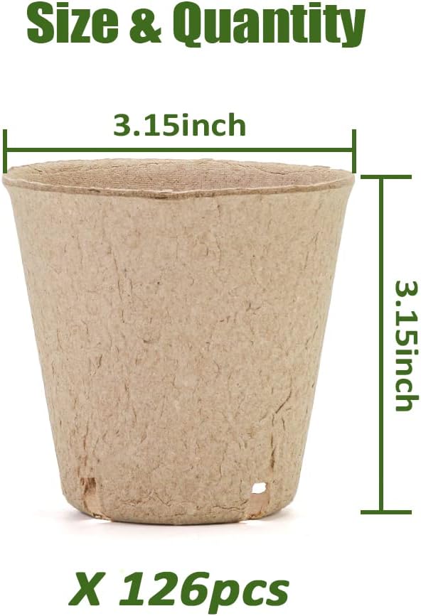 Peat Pots, 126 Packs 3.15 Inch Seed Starting Pots with Drainage Holes Round Nursery Pot, Biodegradable Round Plant Seed Starter Peat Pots Germination Seedling Trays