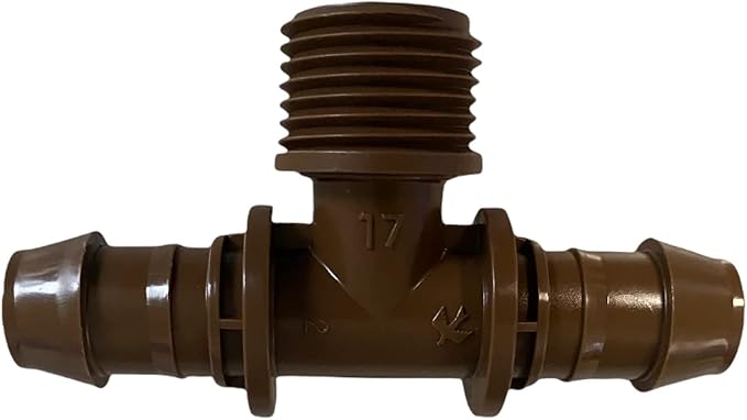 Rainbird XFFTMA050 Drip Irrigation Tee Adapter - (2 Pack) - 1/2" MPT x 17mm Barbed Connector for XF Series Tubing