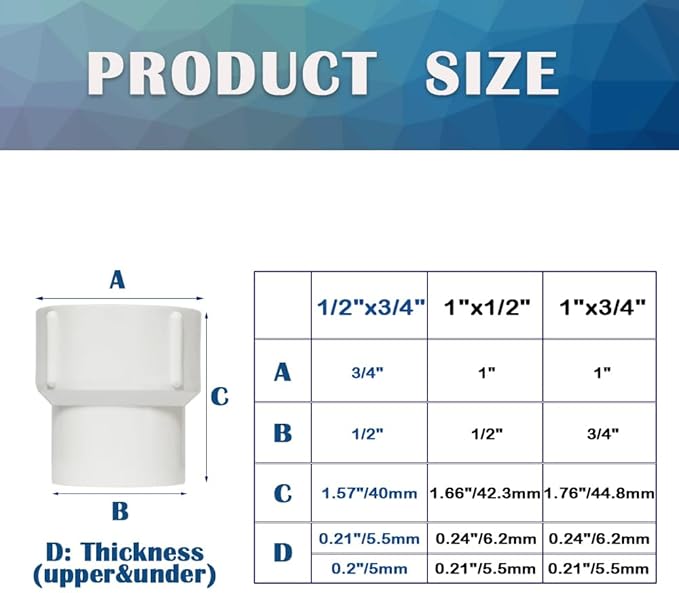 10PCS 1/2 to 3/4 Inch Female to Female Threaded PVC Reducing Pipe Fittings 1/2" to 3/4" Double Female Thread Coupling Pipe Adapter Connectors for Pipe Connecting HE046-1/2x3/4