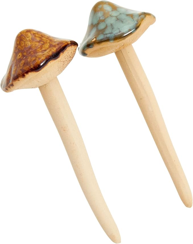 Juvale 4 Pack 5-inch Ceramic Mushroom Plant Garden Ornament and Decor - Outdoor Decoration Stakes for Planter Pots