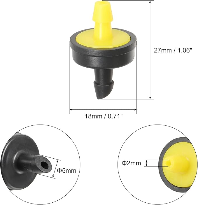 15 Pack Pressure Compensating Dripper - Garden Irrigation, Maintain Constant Flow & Drip Emitter, Apply to Outdoor Garden Lawn (5 Gallon Per Hour, Black Yellow)