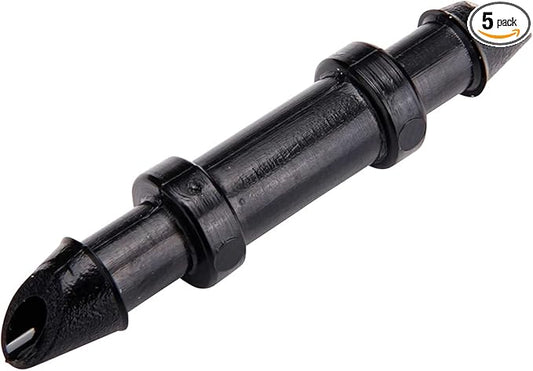 Raindrip R312CT Drip Irrigation Fittings Single Barbed Coupling Connectors, 1/4-Inch, 5 Per Bag, for Trees, Shrubs, Gardens, Black