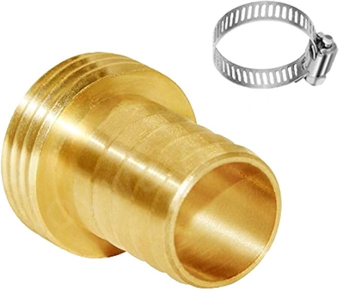 Joywayus 3/4" Barb x 3/4" Male GHT Thread Swivel Round Brass Garden Water Hose Pipe Connector Copper Fitting with Stainless Clamp House/Boat/Lawn/Power Wash/Irrigation