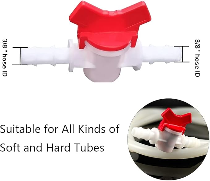 3/8“ Hose Barbed Ball Valve Drip Irrigation Ball Valve Shut Off Switch for Drip Irrigation and Aquariums (Pack of 2)