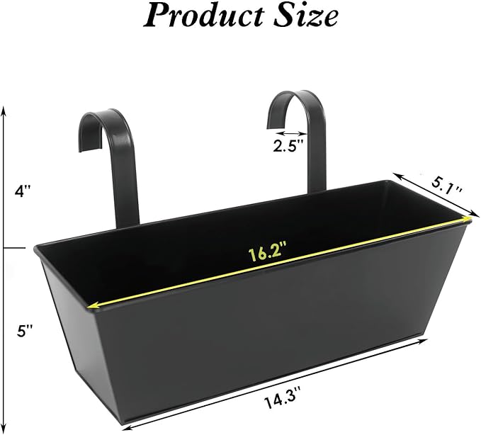 3 Pcs Large Hanging Flower Pots for Railing Or Fence 16 Inch Railing Planter Box for Any Balcony, Porch or Deck Countryside Style Window Planter Boxes Are Perfect to Herbs & Flowers for Garden (Black)