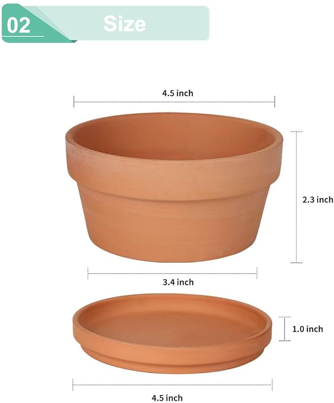 vensovo 4.5 Inch Terracotta Shallow Succulent Pots - 6 Pack Terra Cotta Clay Pot with Saucer, Cacuts Indoor and Outdoor Planters with Drainage Hole