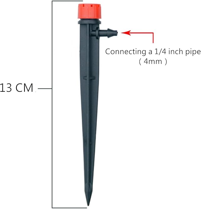 50pcs Drip Emitters for 1/4" Drip Irrigation Tubing, Adjustable 360 Degree Water Flow Drippers on 5" Arrow Stake, Garden Irrigation Drippers for (4-7mm) Watering System