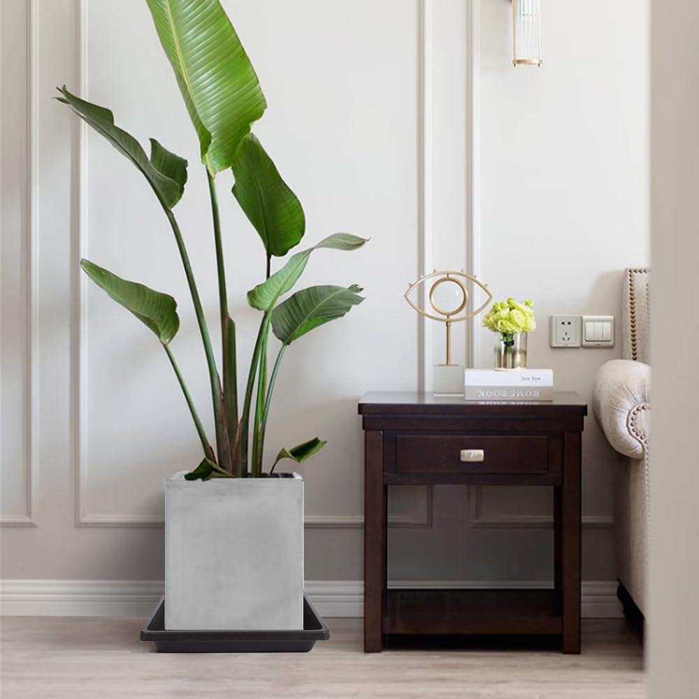 6 Inch 4 Pack Square Plant Saucer, Plant Trays for Pots, Plant Saucers for Indoors and Outdoors, Water Catcher Tray, 8 10 12 14 16 18 20 inch Seed Starting Tray, Growing Trays (6"-Black)