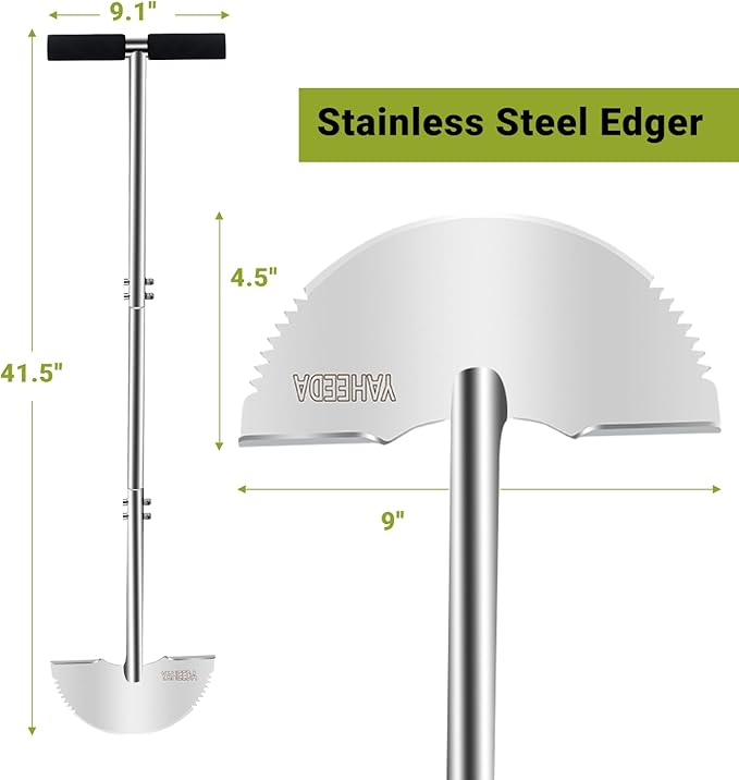 Lawn Edger Tool, 38-Inch Long Stainless Steel Handle Lawn Edger,Half Moon Blade with D-Grip for Garden Boarder,Grass, Sidewalk, Yard