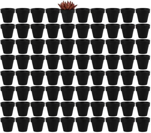 Yishang 2 inch Black Small Terracotta Pots with Drainage Holes,Mini Clay Ceramic Pottery Planter,Cactus Flower Nursery Terra Cotta Pots, for Indoor/Outdoor Succulent Plants, Crafts(80 Pack)