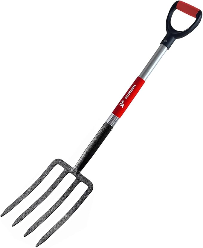Digging Spading Fork Forged Steel with D Grip Handle 41” Premium 4-Tine Spading Digging Fork Sturdy Metal D-Grip Multi-Purpose Virtually Unbreakable Gardening Tool