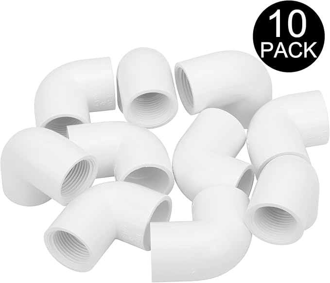 10Pack 3/4" Slip x Female Thread 90 Degree Elbow PVC Pipe Fittings Connector SCH40 3/4IN Socket to Female Threaded Elbow PVC Corner Adapter Pipe Fitting for Sprinkler, Irrigation