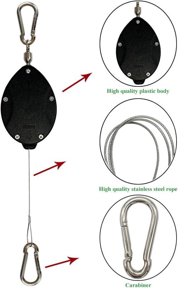 Retractable Plant Hanger, Plant Hook Pulley with Stainless Steel Rope Reaching to a Length of 63 Inches and Carrying 44 Pounds, Easy for Hanging, Plant Watering or Bird Feeding