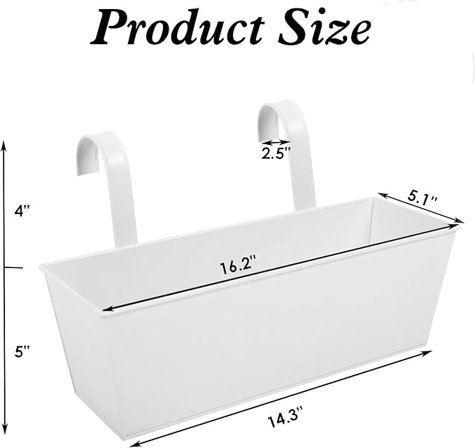 3 Pcs Large Hanging Flower Pots for Railing Or Fence 16 Inch Railing Planter Box for Any Balcony, Porch or Deck Countryside Style Window Planter Boxes Are Perfect to Herbs & Flowers for Garden (White)