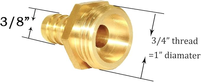 Joywayus 2Pcs 3/8" Barb x 3/4" Male GHT Thread Hex Brass Garden Water Hose Pipe Connector Copper Fitting with Stainless Clamp House/Boat/Lawn/Power Wash/Irrigation