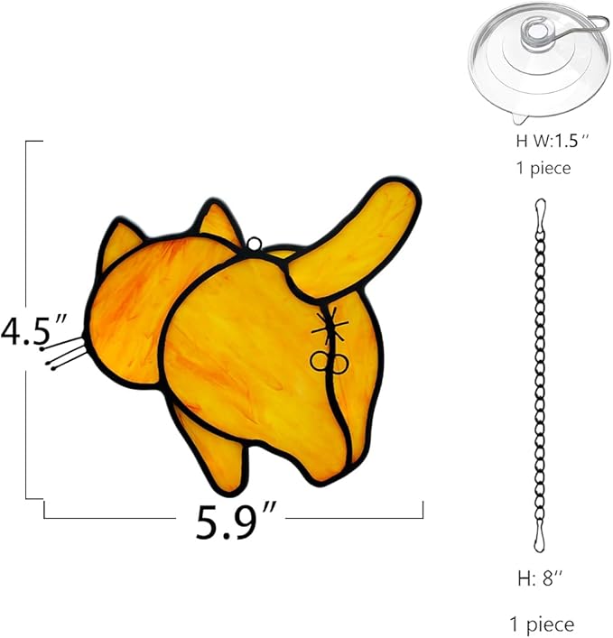 Orange Cat Decor Stained Glass Suncatcher for Window,Funny Cat Gifts for Cat Lovers Stained Glass Window Hanging,Cat Themed Gifts Cat Lovers Gifts for Women Girls Friends Mom