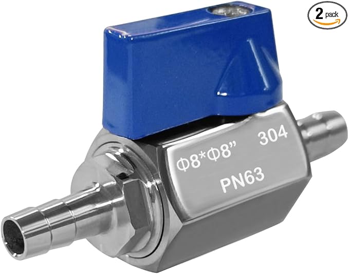 Beduan 5/16” Hose ID Barb Ball Valve 304 Stainless Steel Mini Shut Off Valve for Water Gas Fuel Drip Irrigation and Aquariums(Pack of 2)