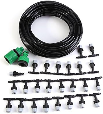 Misting Micro Irrigation Water Cooling System Watering Drip Kit Sprinkler Nozzle Hose Sprinkler Garden Patio Micro Irrigation Set(15M)