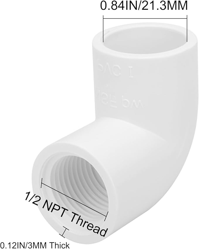 12Pack 1/2" Female Thread 90 Degree PVC Elbow Pipe Fitting (Socket x Female Pipe Thread) SCH40 PVC Hose Adapter Elbow with 1/2-Inch Female Hose Thread