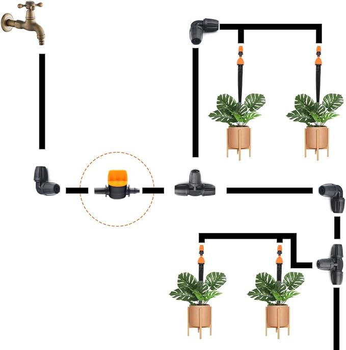 1/4 Inch Drip Tube Shut off Valve, Universal Tubing Irrigation Coupling Switch Plastic Hose Pipe Tube Drip Line Cut Off Barbed Adapter Through Connector Leakproof Fittings for Garden Lawn 50PCS