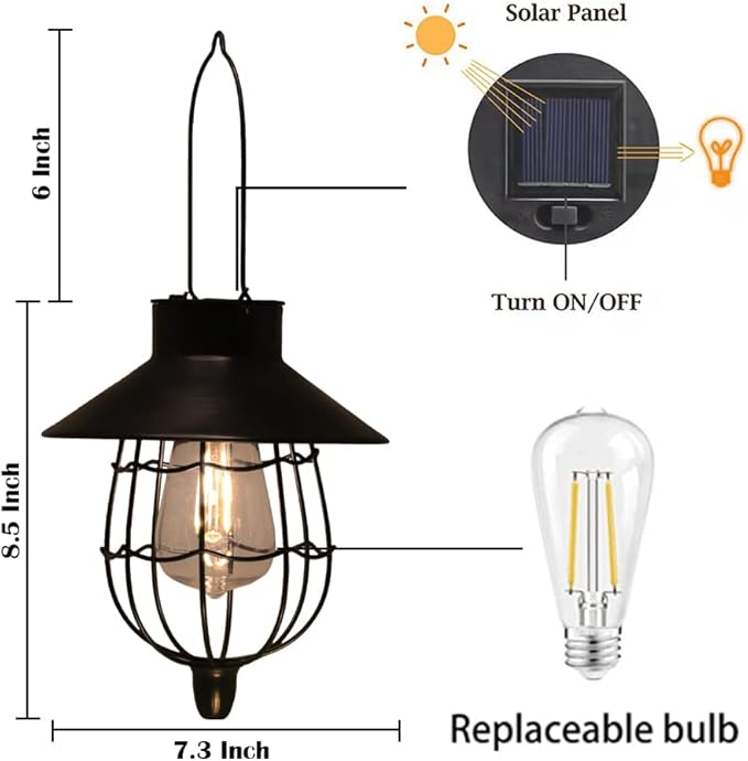 YAKii 12 Pack Solar Lantern Hanging Waterproof Outdoor Metal Solar Lamp with Warm White Light Decorate for Yard Garden Pathway Patio Porch Decor (Black)