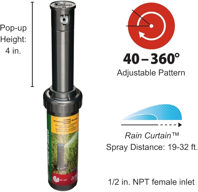 Rain Bird 32SA Simple Adjust Gear Drive Rotor, 40° - 360° Pattern, 19' - 32' Spray Distance