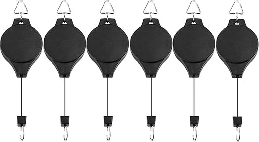 Pack Plant Hook Pulley, Retractable Plant Hanger Easy Reach Hanging Flower Basket for Garden Baskets Pots and Birds Feeder Hang High up and Pull Down to Water Or Feed (Black 6Pack)