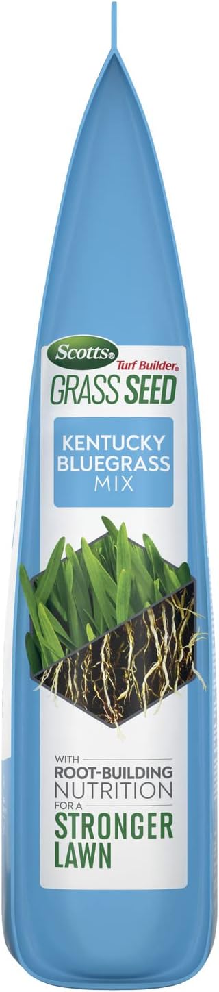 Scotts Turf Builder Grass Seed Kentucky Bluegrass Mix with Fertilizer and Soil Improver, Grows Dense, Green Turf, 5.6 lbs.