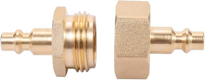 Air Compressor 1/4" Quick Connect Plug To GHT 3/4" Garden Hose Faucet Blow Out Adapter Fitting For Winterize Sprinkler Systems, Camper, Outdoor Plumbing, Garden Hose 2pcs male with 2pcs female (PAIR)