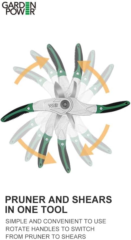Bypass Pruning Shears 2 in 1 Multi-Cutter, Unique Lock Allows Switching Between Pruner and Shear Snipping. 1/2 Inch Cutting Capacity. Garden Clippers, Pruners for Gardening Heavy Duty