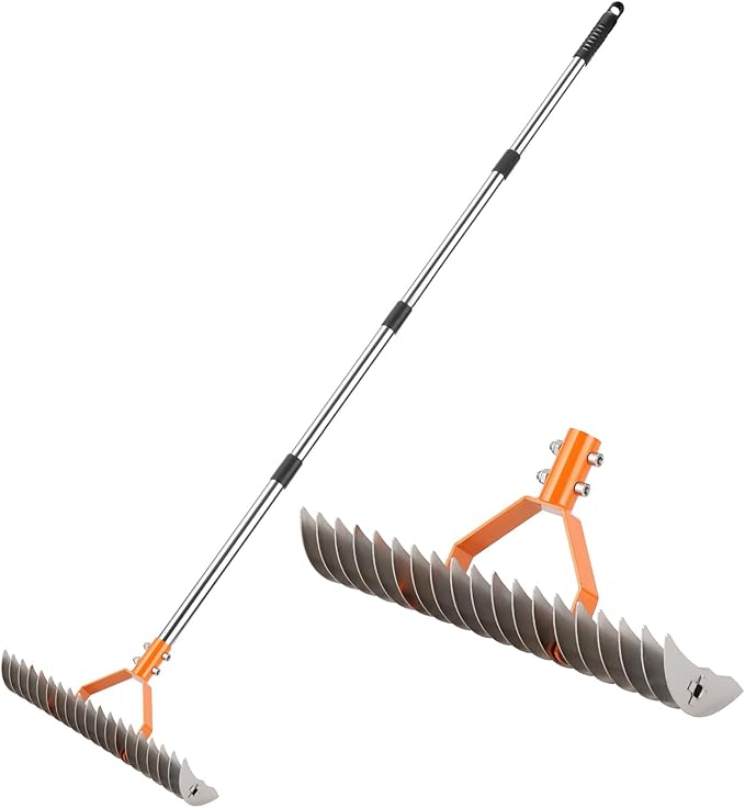 62" Thatch Rake, 19 Double-Sided Tines, 15-Inch Wide Lawn Rake, Adjustable Handle Garden Rake for Dethatching, Gardening, Yard Work, Heavy Duty Dethatcher Rake and Rock Rake