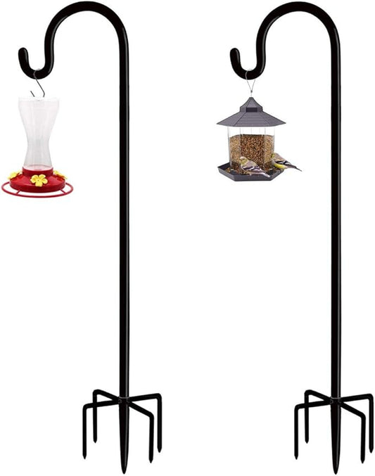 Artibear Adjustable Outdoor Shepherd Hook Stand with 5 Prong Base, 76 Inches Tall 3/5 in Thick, Shiny Black (2 Packs)