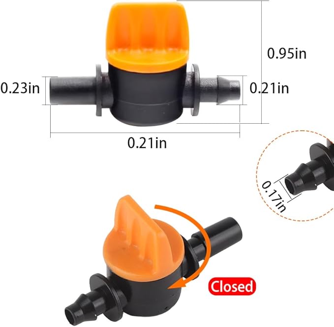 1/4 Inch Drip Tube Shut off Valve, Universal Tubing Irrigation Coupling Switch Plastic Hose Pipe Tube Drip Line Cut Off Barbed Adapter Through Connector Leakproof Fittings for Garden Lawn 50PCS