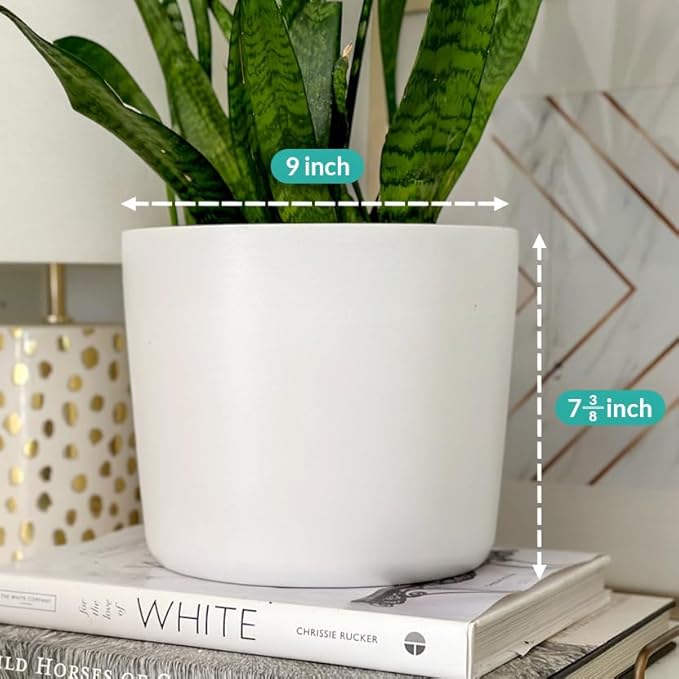 Willowy 9 Inch Matte White Ceramic Planter - Ceramic Plant Pots for Indoor, White Indoor Planter, White Flower Pot for Indoor Plants, 9 Inch Plant Pot, 9 Inch Ceramic Planter, 9 Inch Pot with Drainage