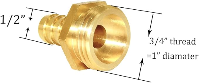 Joywayus 1/2" Barb x 3/4" Male GHT Thread Hex Brass Garden Water Hose Pipe Connector Copper Fitting with Stainless Clamp House/Boat/Lawn/Power Wash/Irrigation