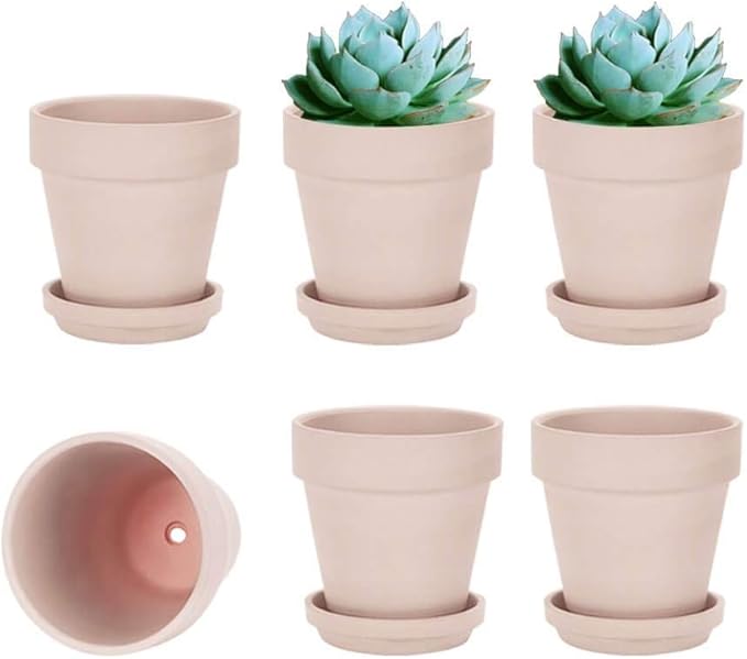 vensovo 4 Inch Small Pink Terracotta Plant Pots with Saucer - 6 Pack Clay Flowerpots with Drainage, Great for Indoor Outdoor Plants, Crafts, Wedding Favor