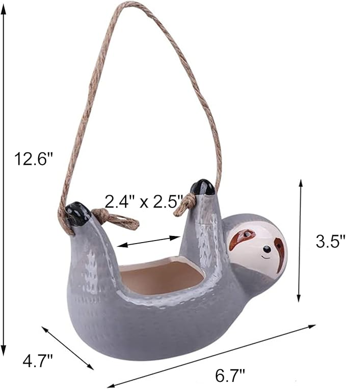 Sloth Hanging Planters for Indoor Outdoor Plants Cute Succulent Cactus Pots Ceramic Flower Pot Holder Gardening Gifts for Women Plant Lovers Gardeners Mom