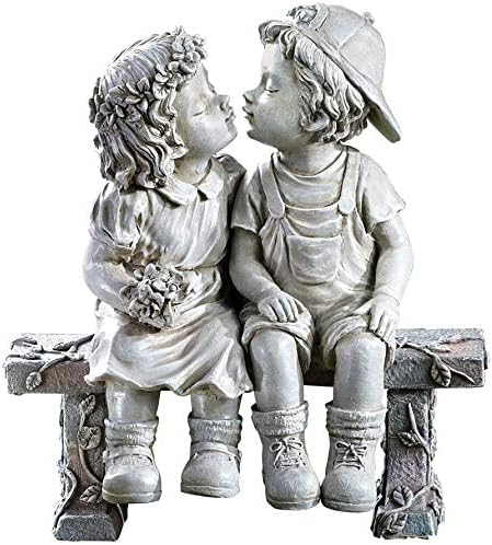 Lily's Home First Kiss Resin Garden Statue, Little Girl and Boy Kissing Yard Miniature Figurine,Small and Exquisite, 9 Inch