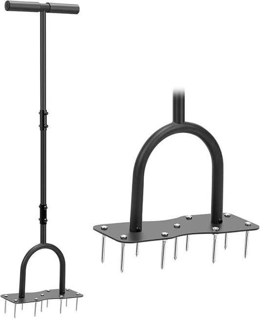 9-Spike Lawn Aerator Tool, Spike Metal Manual Dethatching Soil Aerating Lawn with, Grass Aerator Garden Tools, Durable U-Shape Steel Structure, Super Easy Installation, 39.4''
