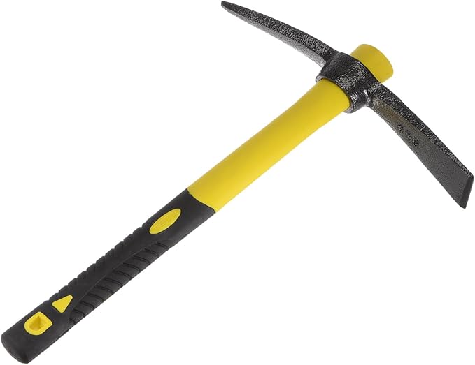 HARFINGTON Pick Mattock Hoe, 15 inch Steel Forged Weeding Garden Pick Axe with Yellow Fiberglass Handle Garden Hoe Garden Tool for Digging, Gardening, Camping, Planting