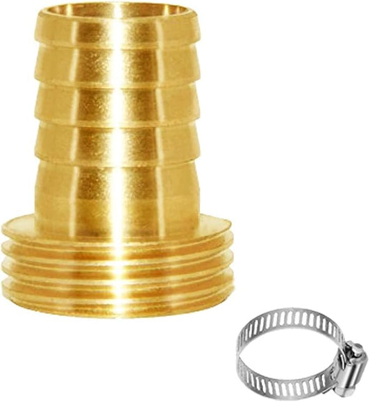 Joywayus 3/4" Barb x 3/4" Male GHT Thread Swivel Round Brass Garden Water Hose Pipe Connector Copper Fitting with Stainless Clamp House/Boat/Lawn/Power Wash/Irrigation