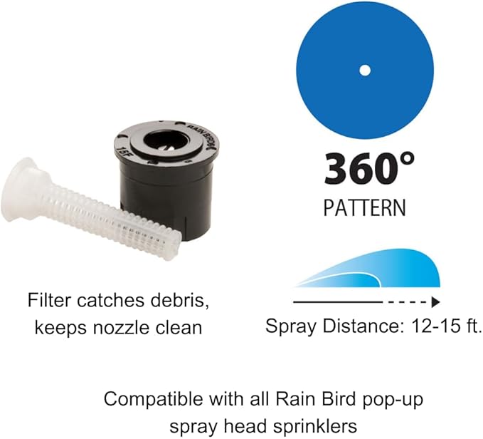 Rain Bird 15FC1 Spray Nozzle, 360° Full Circle Pattern, 8' - 15' Spray Distance