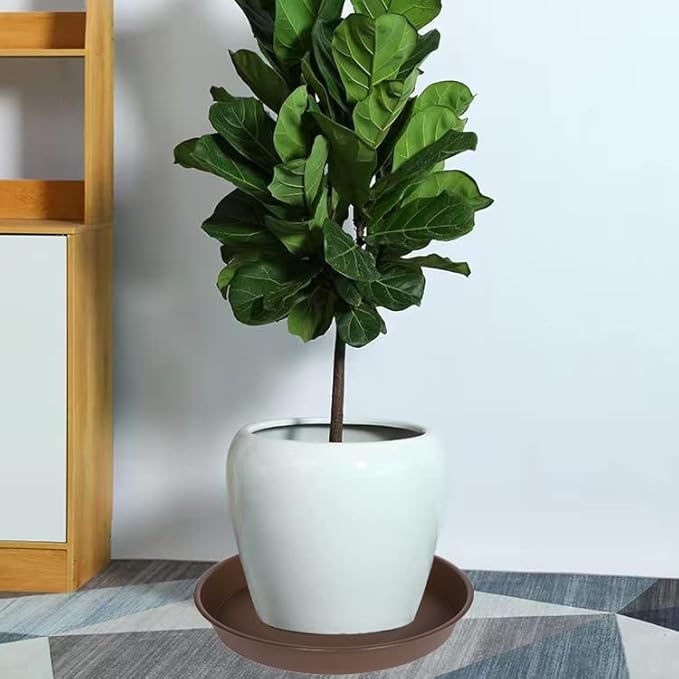 4 Pack of 18 19 inch Plant Saucer Drip Tray (16.6 inch Base), Heavy Duty Large Deep Plant Saucers for Pots, Bird Bath Bowls, Plastic Planter Water Trays for Indoors Outdoor (18", Chocolate)