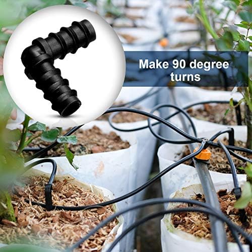 Maitys 8 Pieces Drip Irrigation Barbed Tee Fittings 1/2 Inch Universal Barbed Tee Fittings Connectors Drip Plastic Soaker Hose Connectors Hose End Stop, Black(Elbow)
