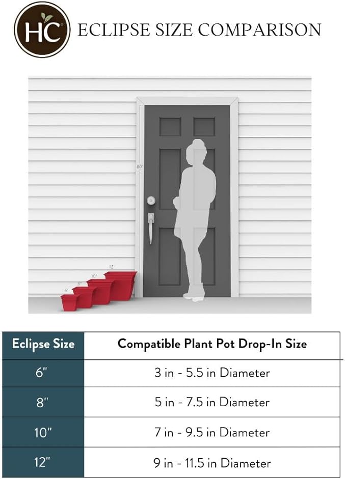 The HC Companies 12 Inch Eclipse Square Planter with Saucer - Indoor Outdoor Plant Pot for Flowers, Vegetables, and Herbs, Warm Gray