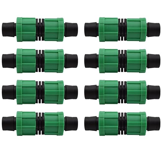 Drip Irrigation Straight Fittings Universal Barbed Locking Butt Joint Connectors for 16-17mm Drip Tape Tubing Sprinkler System [8PCS, Green]